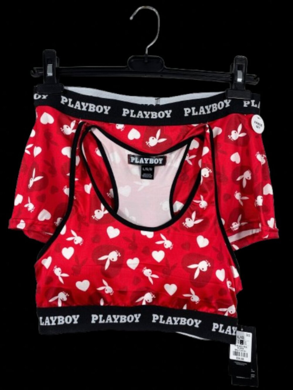 LIMITED TIME Playboy Red Sports Bra and Boy Short Set with Hearts & Bunny Print